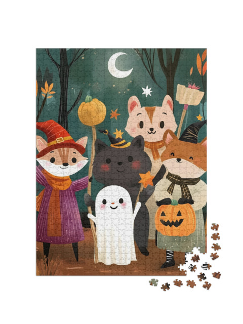 Puzzle 1000 Teile „Tierfreunde feiern Halloween“