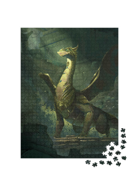 Puzzle 1000 Teile „Künstlerische Illustration eines Drachen vor Ruinen“