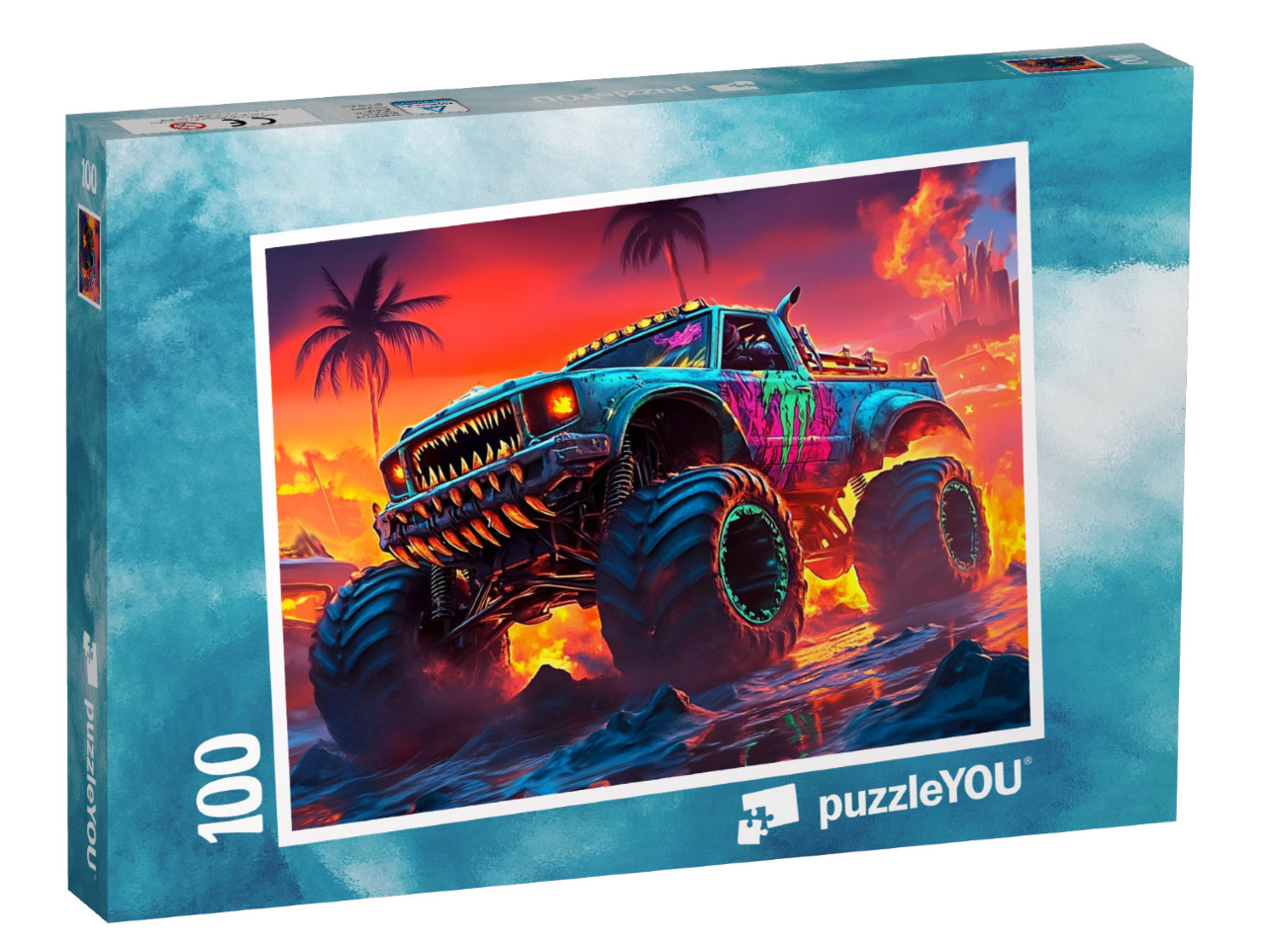 Puzzle 100 Teile „Monstertruck Feuer-Stunt-Spektakel“
