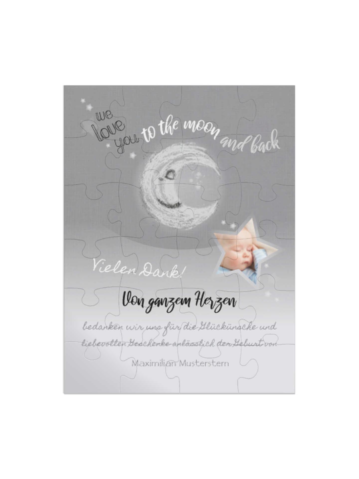 "To the moon" in Hochformat grau
