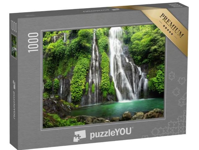 Puzzle 1000 Teile „Dschungel-Wasserfall-Kaskade im tropischen Regenwald mit Felsen und blauem Teich“