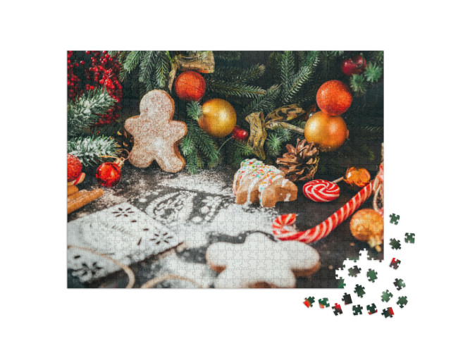 Puzzle 1000 Teile „Kekse, Tannenzweig, Weihnachtsbaum“