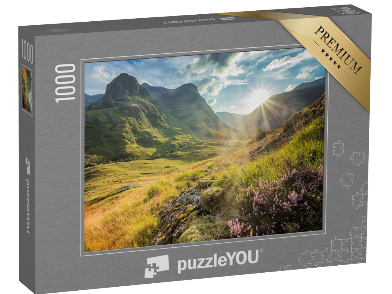 Puzzle 1000 Teile „Unberührte Natur an den Bergen von Glencoe, schottische Highlands“