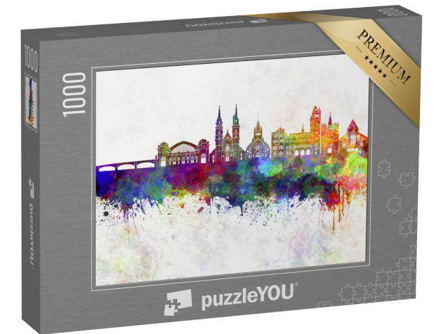 Puzzle 1000 Teile „Acquarell der Skyline von Basel“