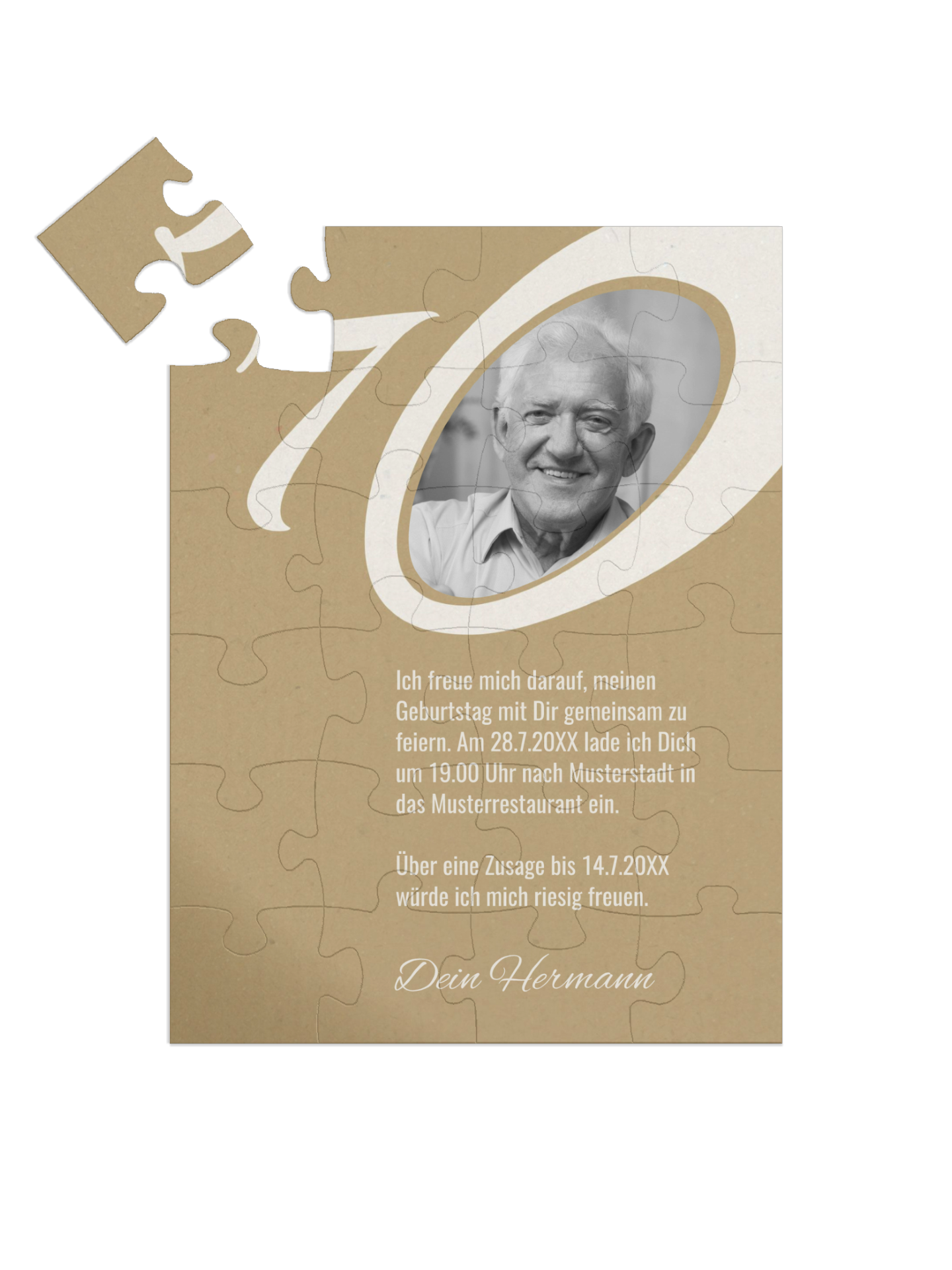 "Meine 70" in Hochformat gold