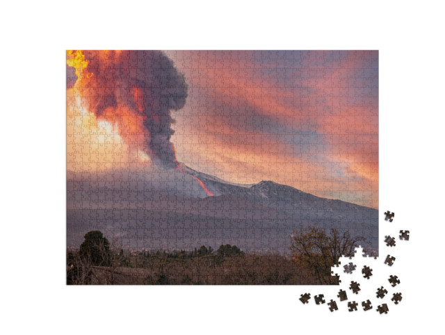 Puzzle 1000 Teile „Blick auf den Vulkan Ätna während des Ausbruchs am 16. Februar 2020“