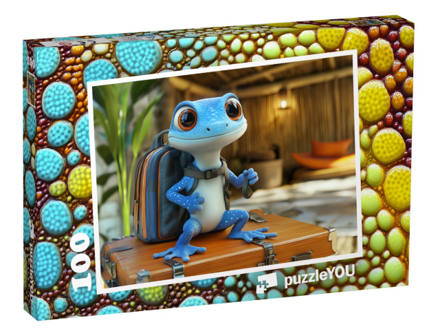Puzzle 100 Teile „Ein kleiner, blauer Salamander geht auf Weltreise“