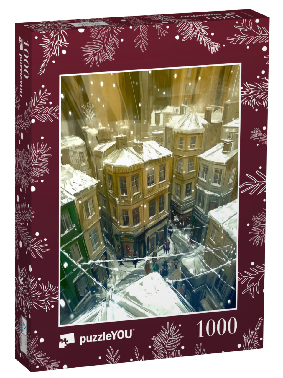 Puzzle 1000 Teile „Weihnachtsmagie schwebt über die Stadt“