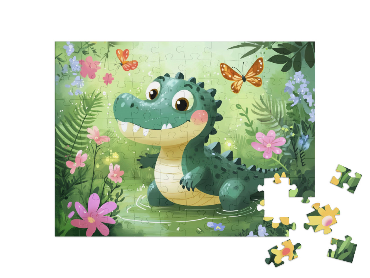 Puzzle 100 Teile „Krokodil Zappy am planschen“