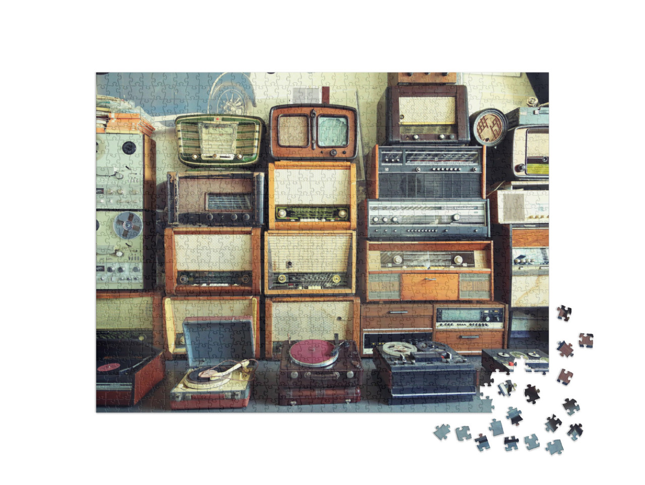 Puzzle 1000 Teile „Wunderbare Sammlung alter Radios und Plattenspieler“