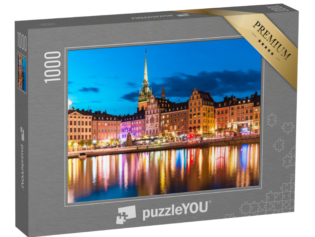 Puzzle 1000 Teile „Sommernachtspanorama der Altstadt von Stockholm, Schweden“