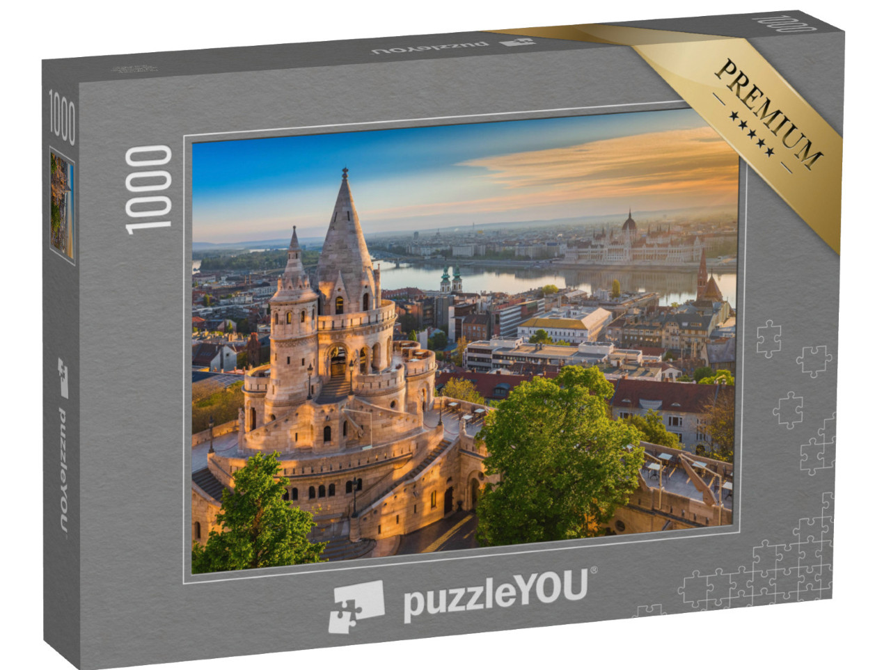 Puzzle 1000 Teile „Sonnenaufgang über der Fischerbastei in Budapest, Ungarn“