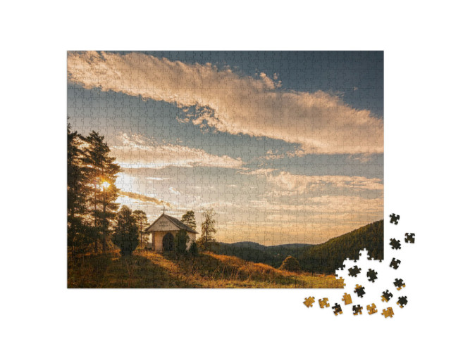 Puzzle 1000 Teile „Abendstimmung über den Hügeln des Erzgebirges“