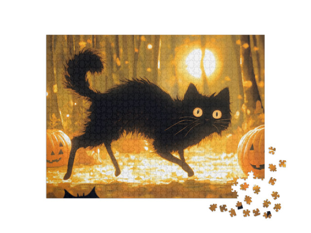 Puzzle 1000 Teile „Katze in der Halloweennacht“