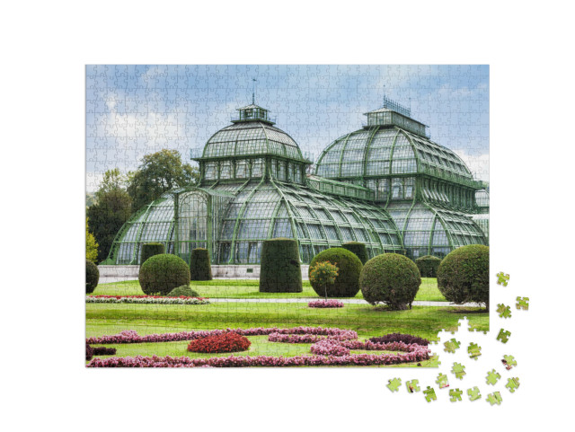 Puzzle 1000 Teile „Das Palmenhaus, Gewächshaus im Garten von Schloss Schönbrunn, Wien“