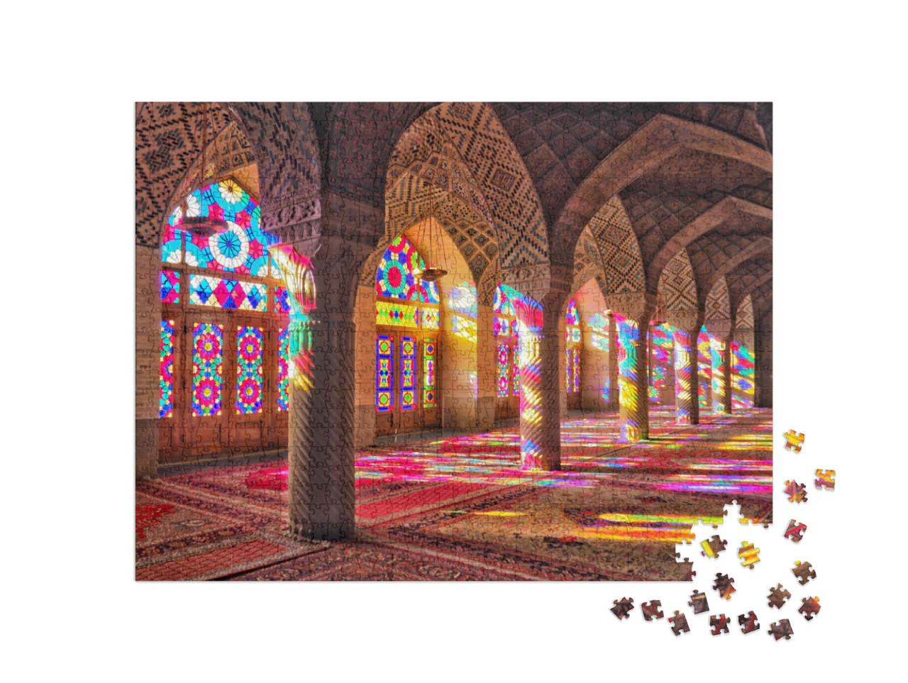 Puzzle 1000 Teile „Bunte Glasfenster der Nasir al-Mulk Moschee in Shiraz, Iran“