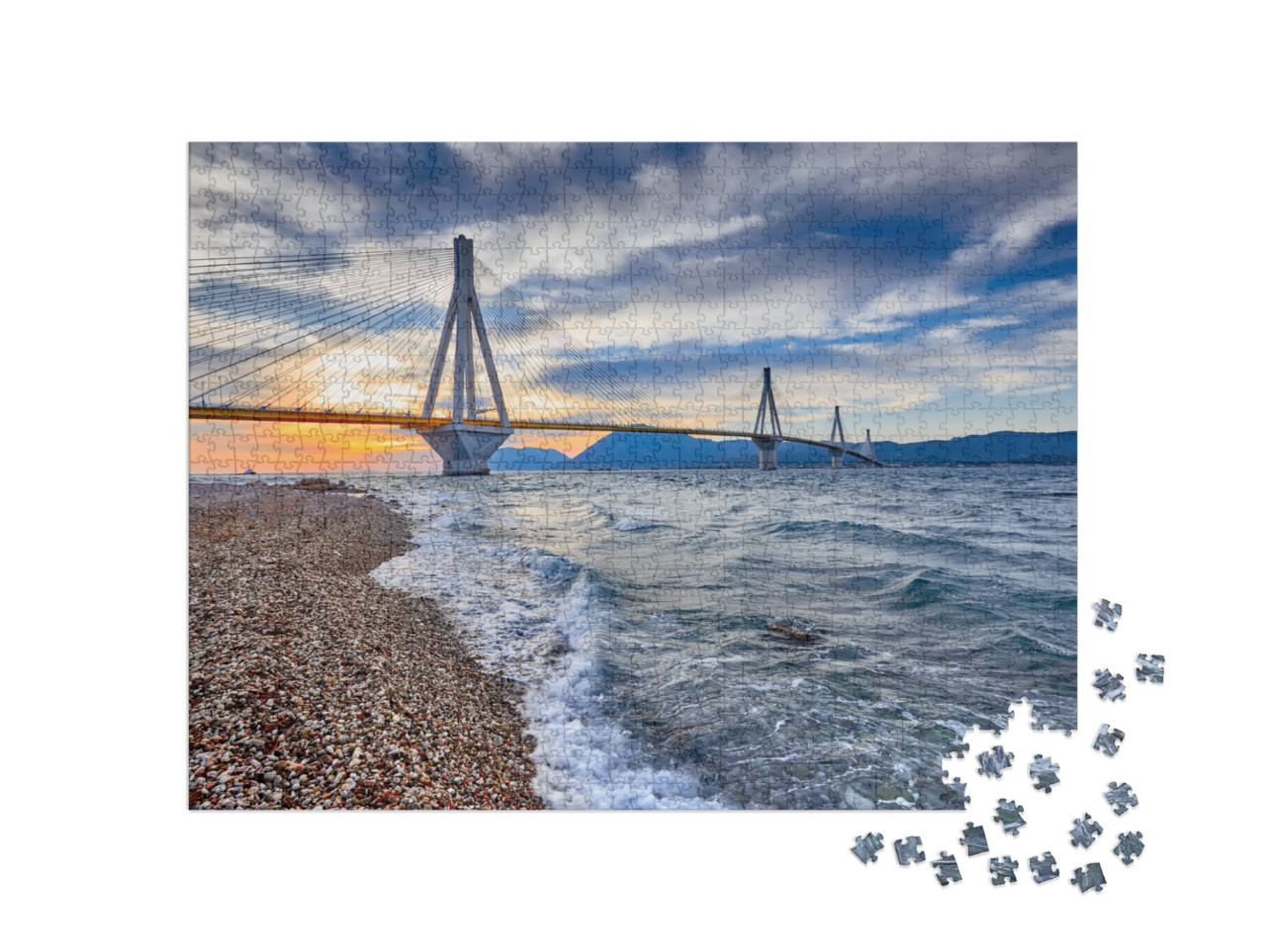 Puzzle 1000 Teile „Hängebrücke über die Meerenge des Golfs von Korinth, Griechenland“