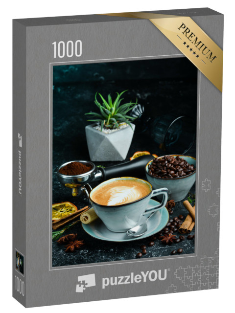 Puzzle 1000 Teile „Frisch aufgebrühter Cappuccino mit Latte-Art“