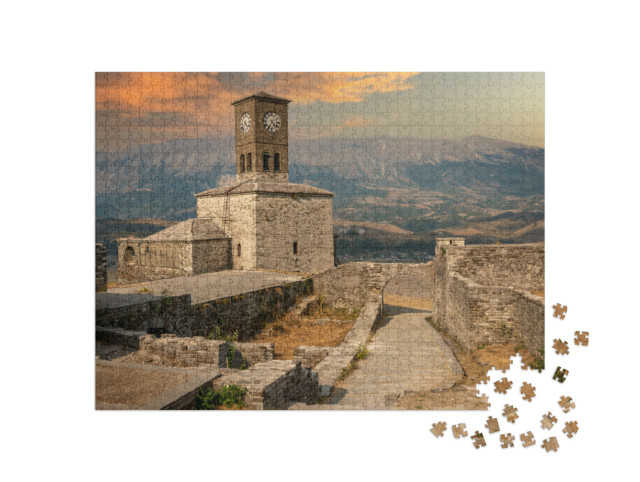 Puzzle 1000 Teile „Uhrenturm und Festung in Gjirokaster, Albanien“