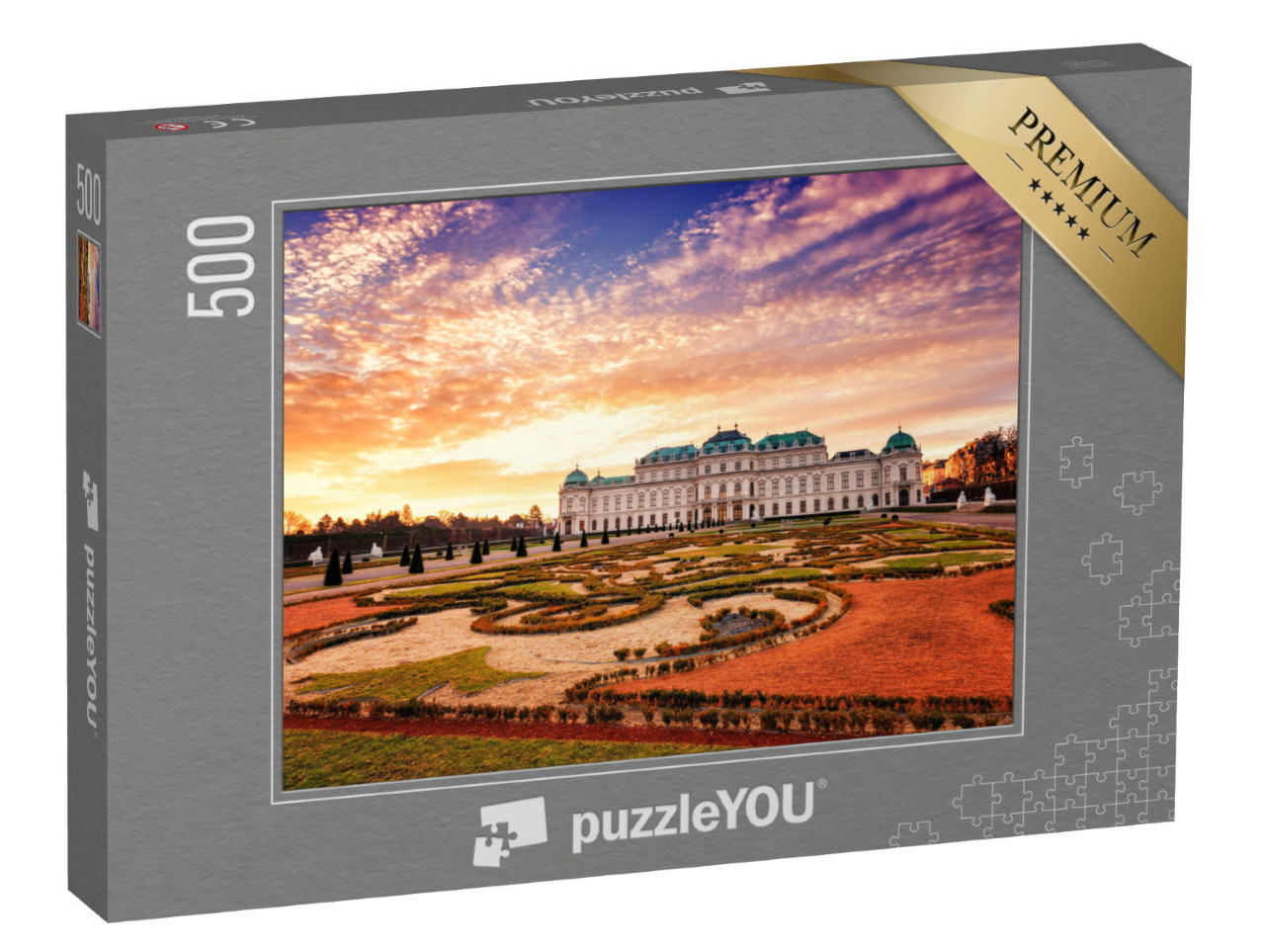 Puzzle 500 Teile „Belvedere, Wien, Blick auf das Obere Schloss und den königlichen Garten“