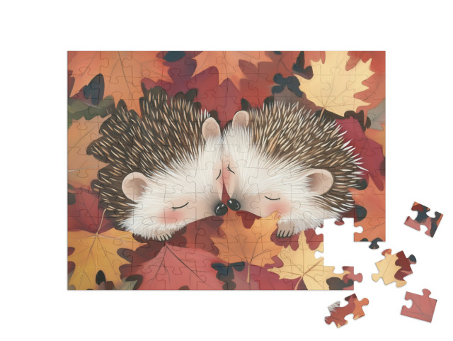 Puzzle 100 Teile „Kuschelzeit im wohlig warmen Laub“
