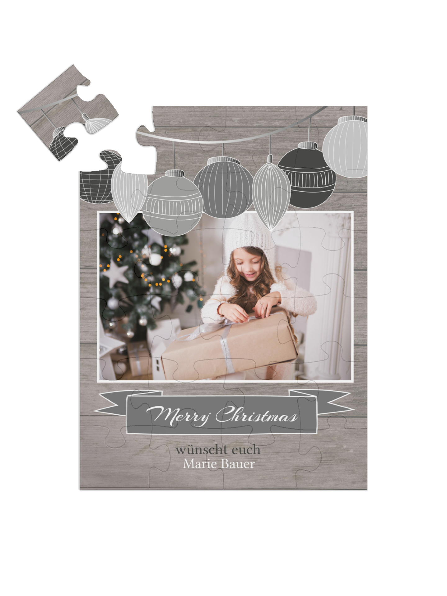"Christmasballs" in Hochformat grau
