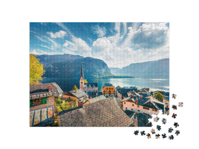 Puzzle 1000 Teile „Sonniger Herbst über Hallstatt, Salzkammergut, Österreich“