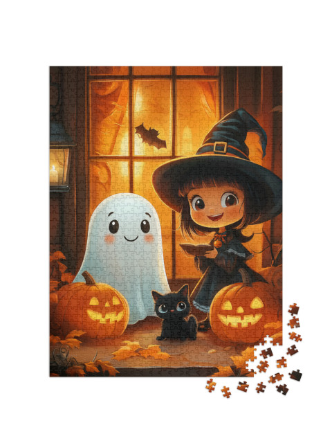 Puzzle 1000 Teile „Gespenst und Hexe an Halloween“