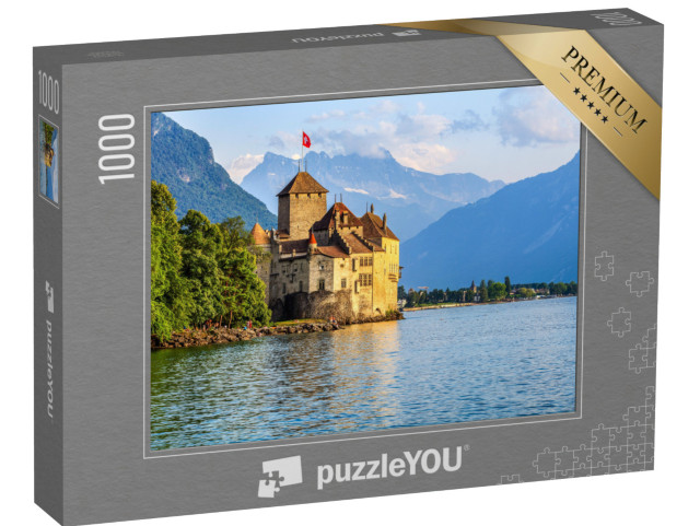 Puzzle 1000 Teile „Sonnenuntergang über Schloss Chillon am Genfer See“