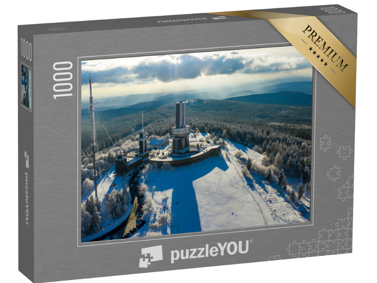 Puzzle 1000 Teile „Luftaufnahme vom Taunus: Schmitten, Großer Feldberg und Sendemast, Hessen“