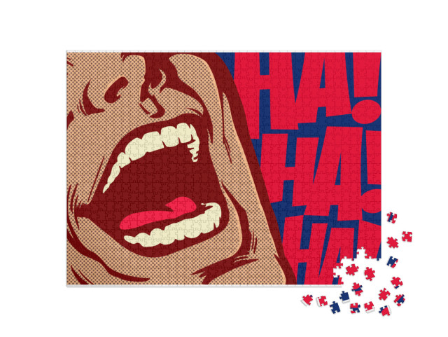 Puzzle 1000 Teile „Pop-Art-Stil Mund des Mannes lacht, Comedy“
