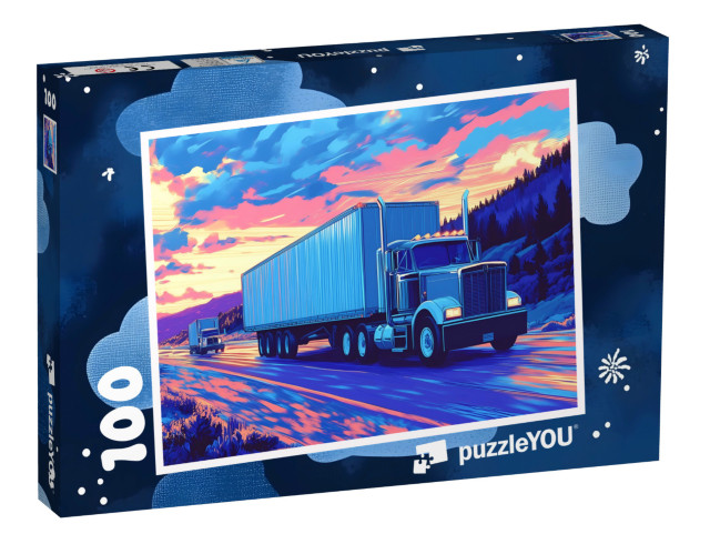 Puzzle 100 Teile „Nachtfahrt mit dem Truck“