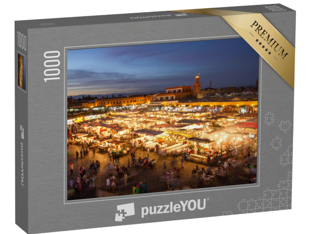 Puzzle 1000 Teile „Jamaa el Fna-Marktplatz in der Abenddämmerung, Marrakesch, Marokko“