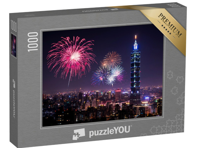 Puzzle 1000 Teile „Skyline mit Feuerwerk, Nachtleben, Blick auf Taipeh“