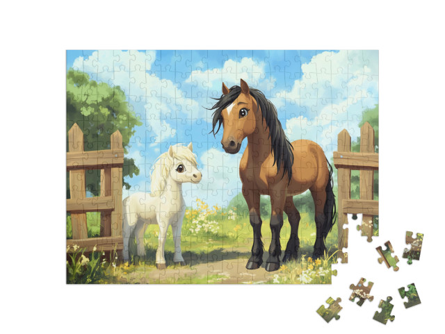 Puzzle 200 Teile „Pferdemutter mit ihrem Fohlen“