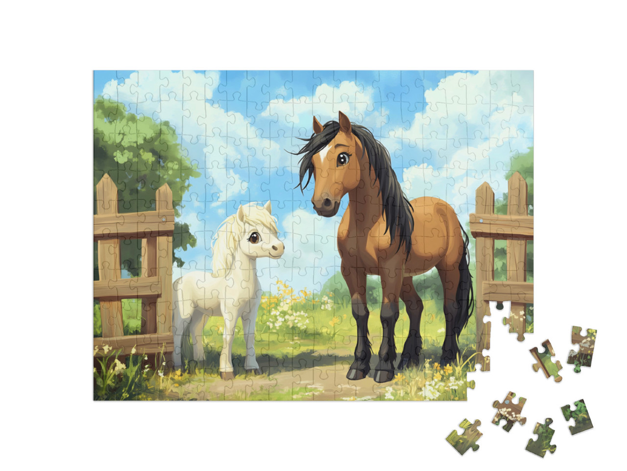Puzzle 200 Teile „Pferdemutter mit ihrem Fohlen“