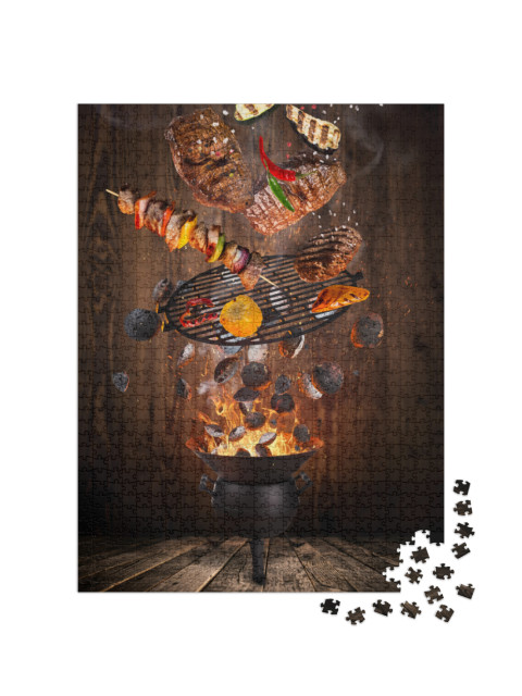 Puzzle 1000 Teile „Kugelgrill mit heißen Briketts und Grillfleisch“