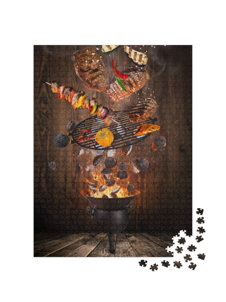 Puzzle 1000 Teile „Kugelgrill mit heißen Briketts und Grillfleisch“