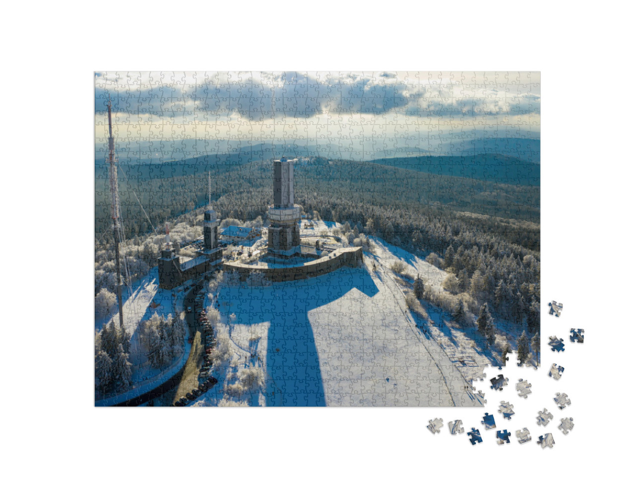 Puzzle 1000 Teile „Luftaufnahme vom Taunus: Schmitten, Großer Feldberg und Sendemast, Hessen“