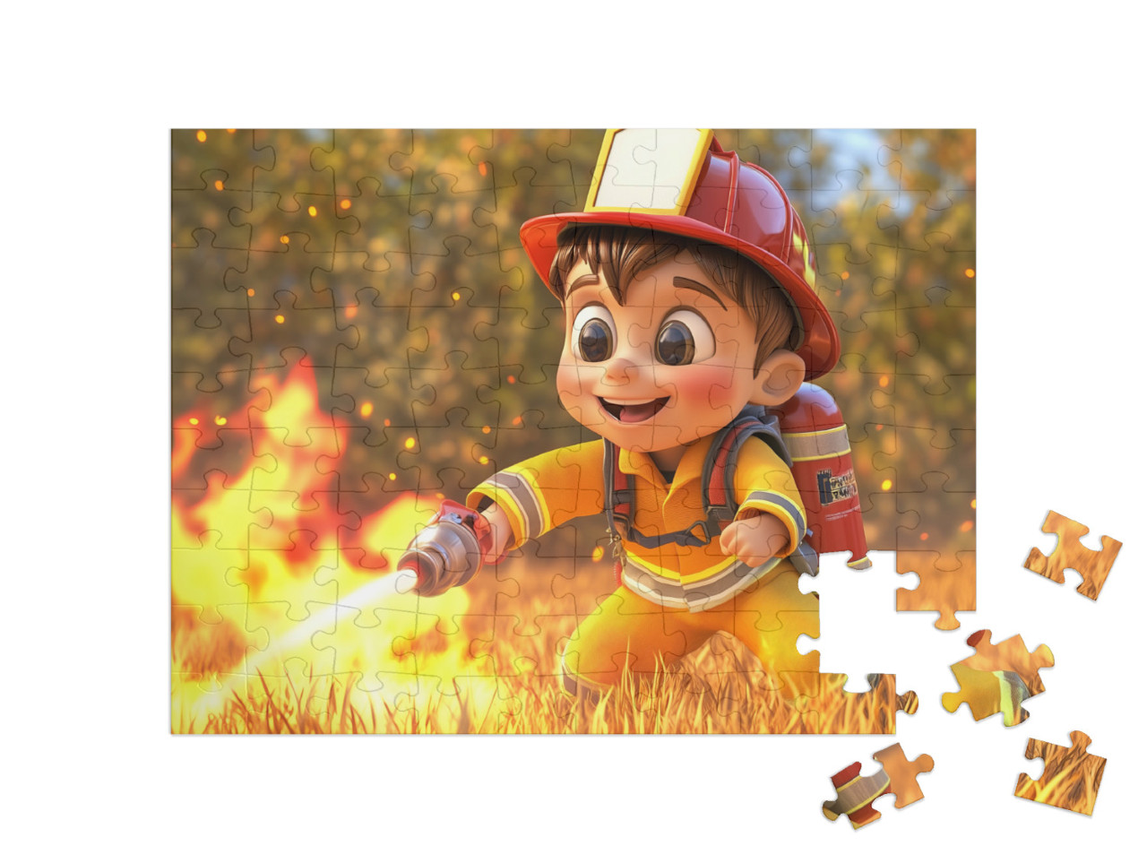 Puzzle 100 Teile „Der Brand auf dem Bauernhof“