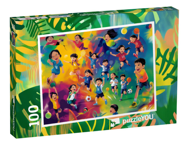 Puzzle 100 Teile „Es lebe dein Sport: Wer holt den Pokal?“