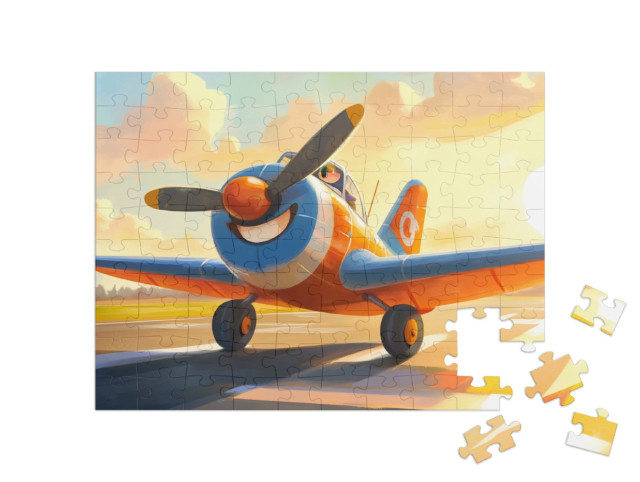 Puzzle 100 Teile „Das kleine Flugzeug freut sich auf Abenteuer“