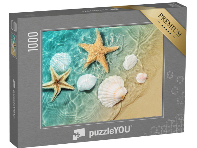 Puzzle 1000 Teile „Seesterne und Muscheln in der sanften Brandung am Strand“