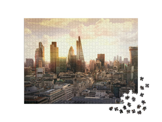 Puzzle 1000 Teile „Abendliche Skyline des Bankenviertels, London, UK“