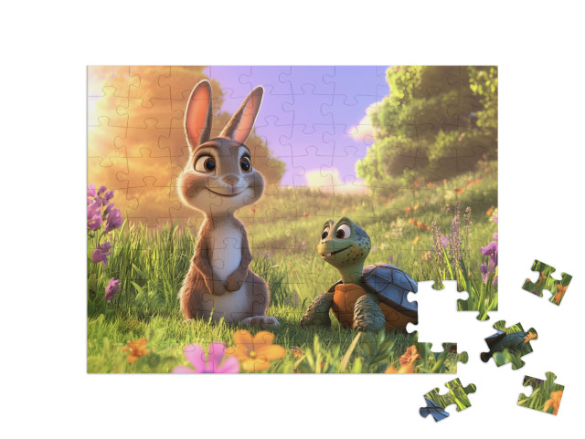Puzzle 100 Teile „Das kleine Kaninchen mit seinem Schildkrötenfreund“