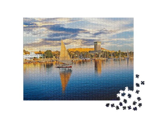 Puzzle 1000 Teile „Luxor am Nil ist ein beliebter Ort für Touristenboote“
