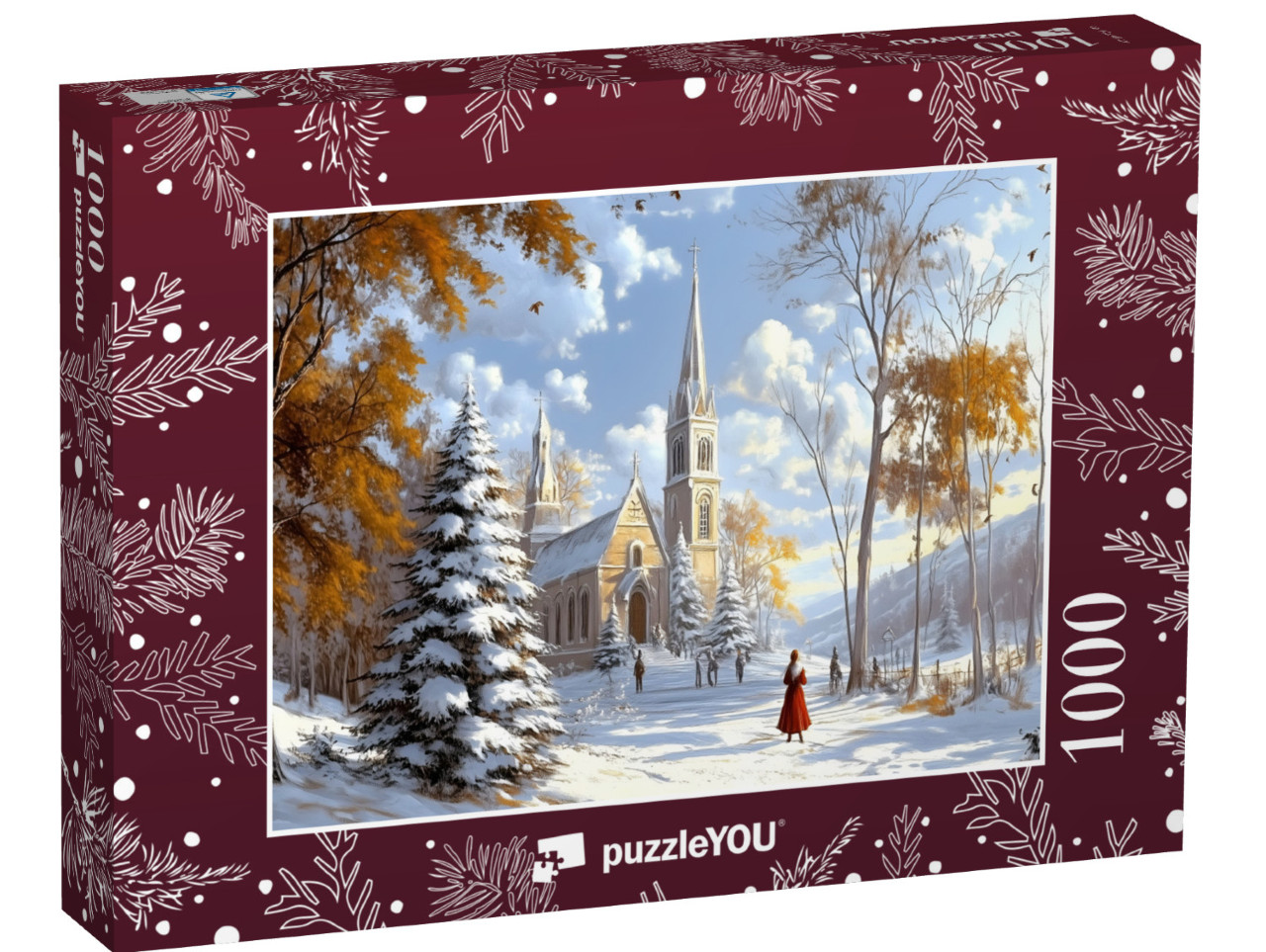 Puzzle 1000 Teile „Verschneite Kirche am Weihnachtsmorgen“