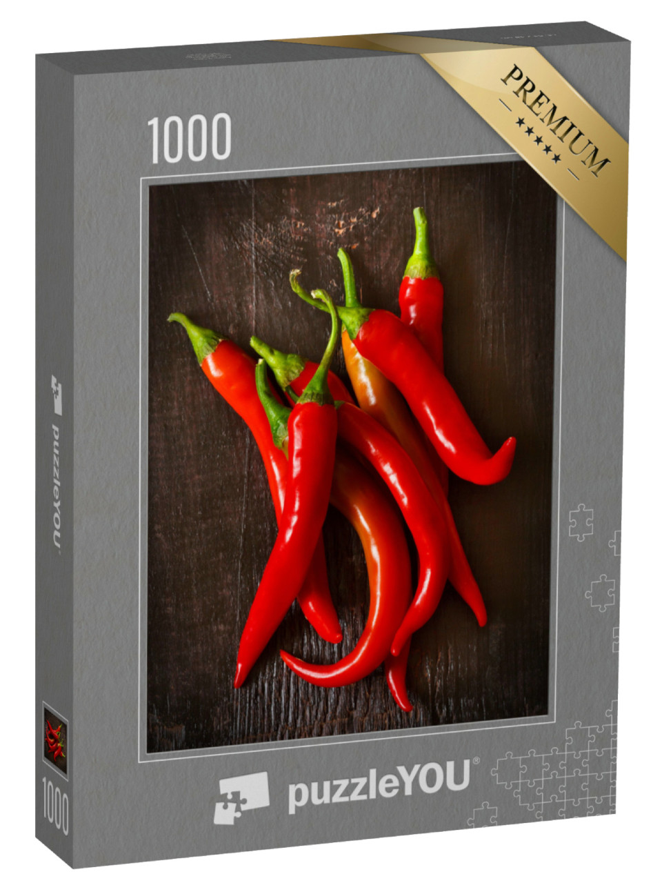 Puzzle 1000 Teile „Rote Chilischoten auf einem alten hölzernen Hintergrund“