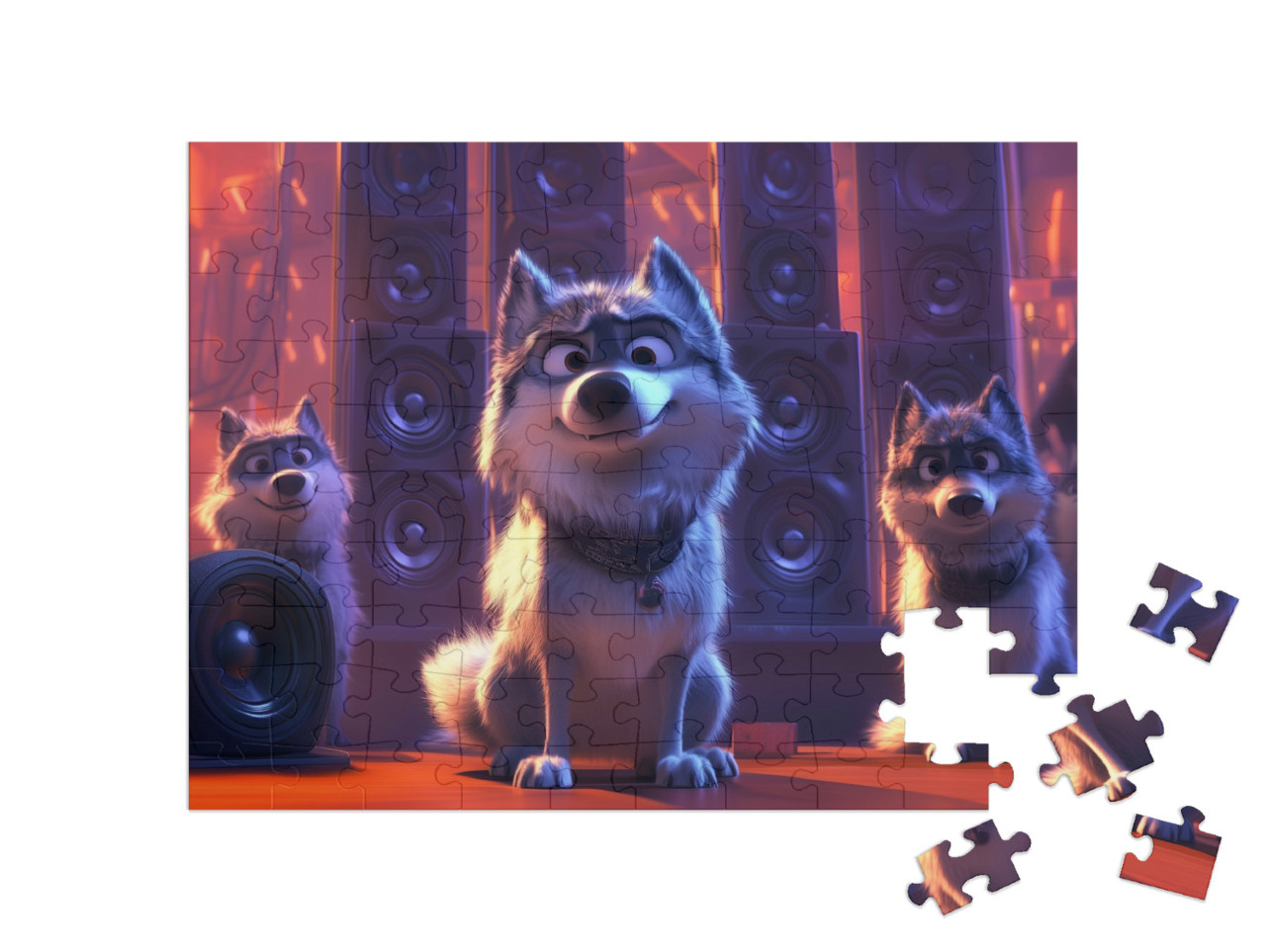 Puzzle 100 Teile „Wölfe lieben coole Beats aus fetten Boxen“