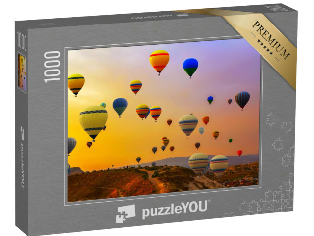 Puzzle 1000 Teile „Heißluftballons, die auf einem Berg landen, Kappadokien, Türkei“